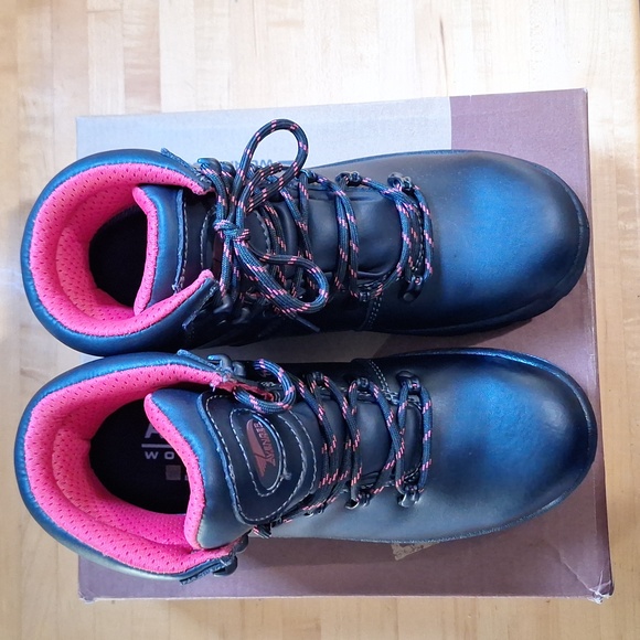 Avenger Work Boots Womens Slip Resistant Waterproof Black & Pink 7.5 WIDE A8124 - Picture 2 of 15
